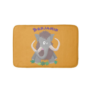 Funny woolly mammoth cartoon illustration bath mat