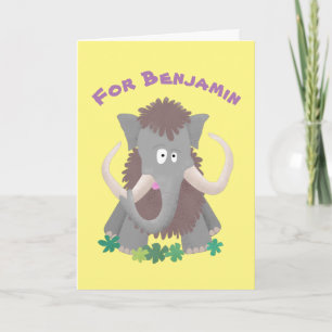 Funny woolly mammoth cartoon illustration card