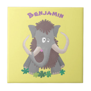 Funny woolly mammoth cartoon illustration ceramic tile