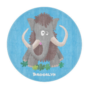 Funny woolly mammoth cartoon illustration cutting board