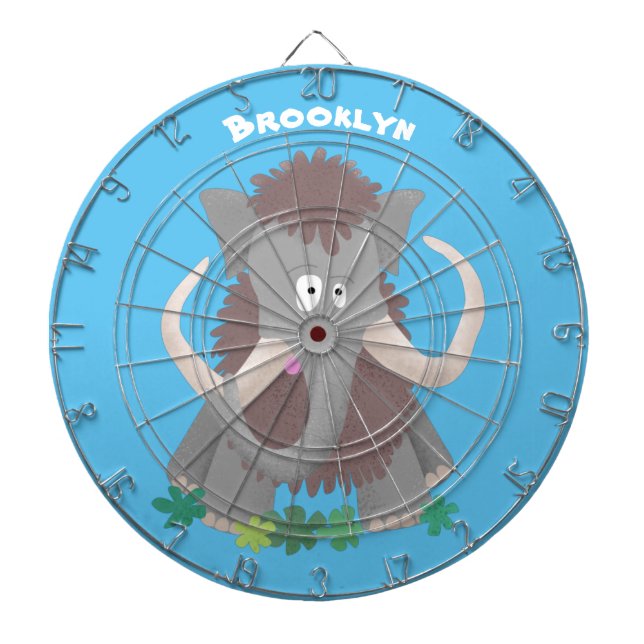 Funny woolly mammoth cartoon illustration dartboard (Front)