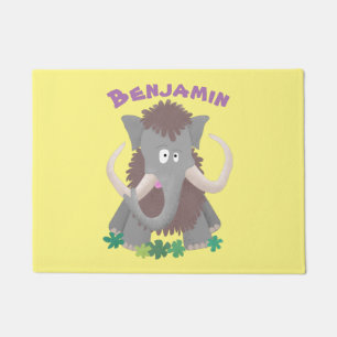 Funny woolly mammoth cartoon illustration doormat