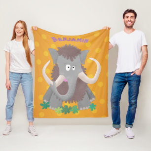 Funny woolly mammoth cartoon illustration fleece blanket