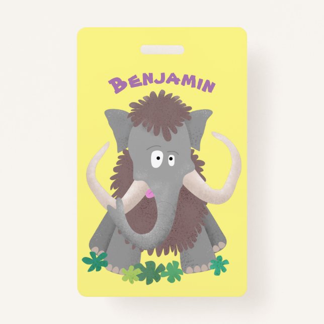 Funny woolly mammoth cartoon illustration ID badge (Front)