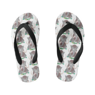 Funny woolly mammoth cartoon illustration kid's thongs