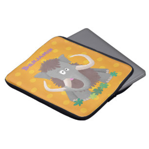 Funny woolly mammoth cartoon illustration laptop sleeve