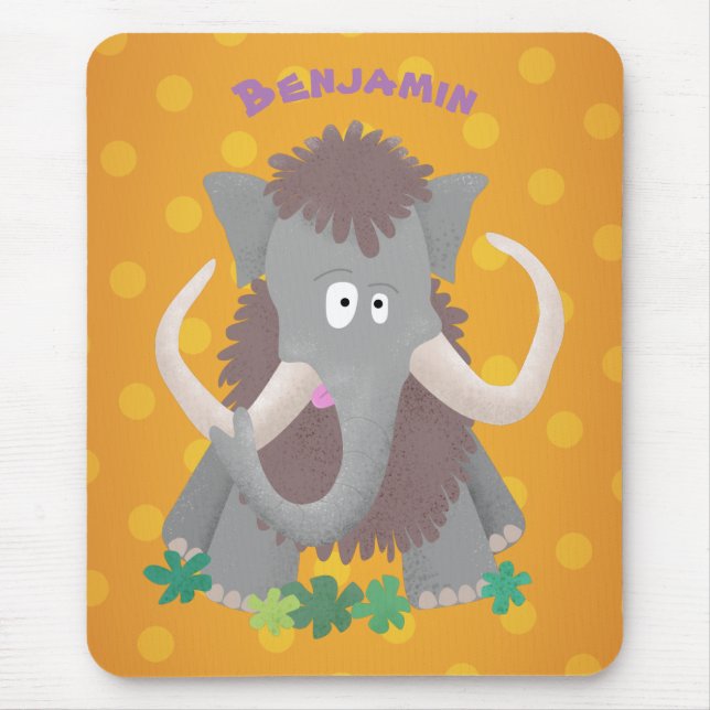 Funny woolly mammoth cartoon illustration mouse pad (Front)