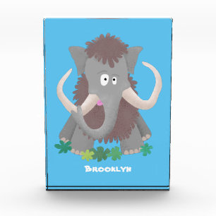 Funny woolly mammoth cartoon illustration photo block