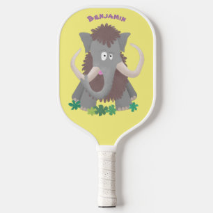 Funny woolly mammoth cartoon illustration  pickleball paddle
