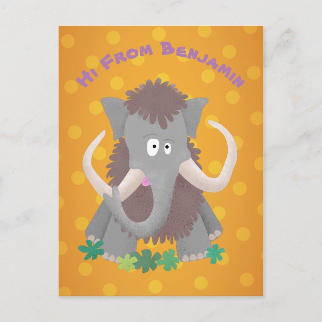 Funny woolly mammoth cartoon illustration postcard (Front)