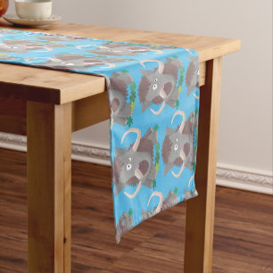 Funny woolly mammoth cartoon illustration short table runner