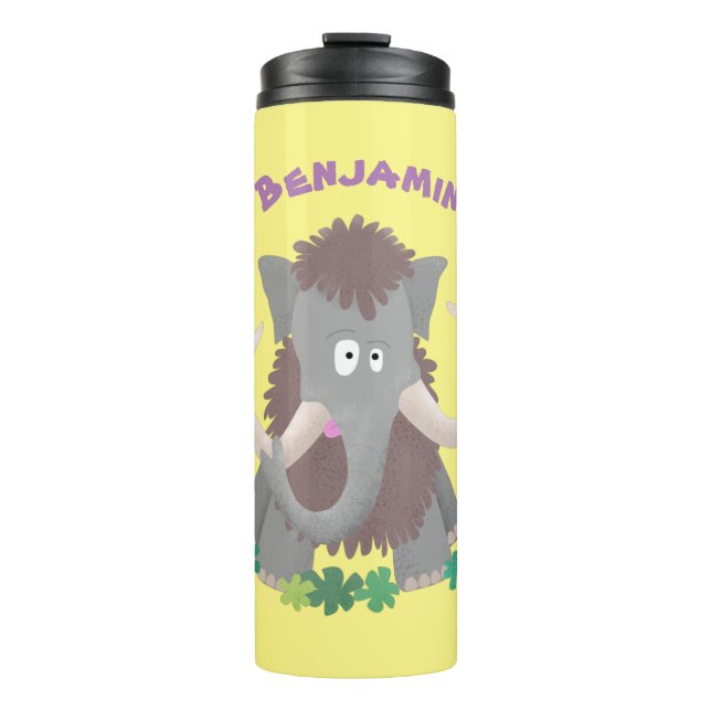 Funny woolly mammoth cartoon illustration thermal tumbler (Front)