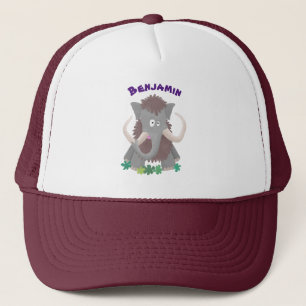Funny woolly mammoth cartoon illustration trucker hat