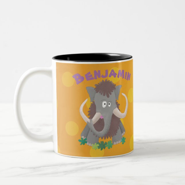 Funny woolly mammoth cartoon illustration Two-Tone coffee mug (Left)