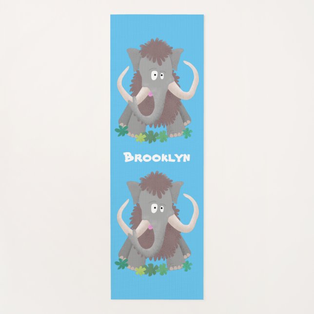 Funny woolly mammoth cartoon illustration yoga mat (Front)