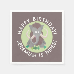 Funny woolly mammoth cartoon personalised birthday napkin