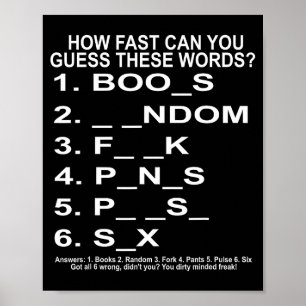 Funny Word Puzzle Dirty Mind Trick Quiz Game Poster