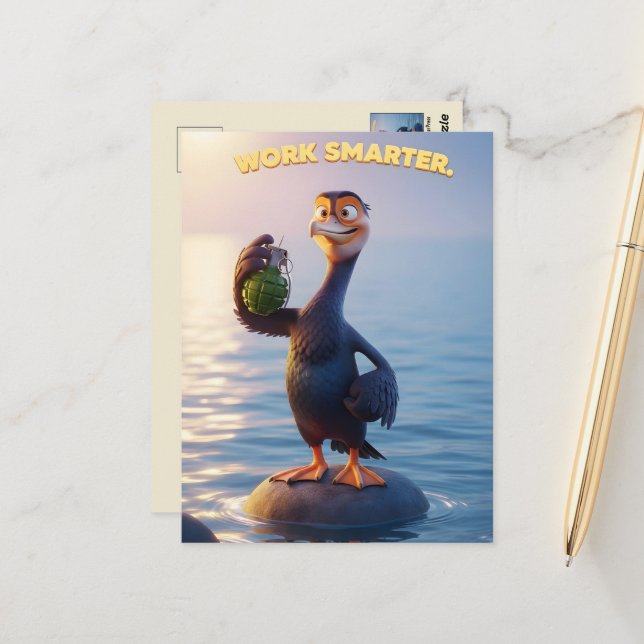 Funny Work Smarter Motivational Postcard (Front/Back In Situ)
