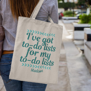 Funny Workaholic Boss Girl Teal Monogram Tote Bag