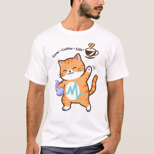 Funny Workout Cat Drinking Coffee Fitness Lover T- T-Shirt