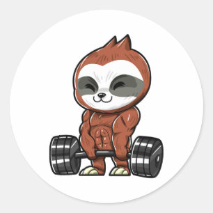 Funny Workout Gym Sloth Fitness Bodybuilding  Classic Round Sticker