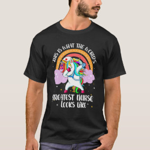 Funny World Greatest Nurse RN Nursing Unicorn Rain T-Shirt