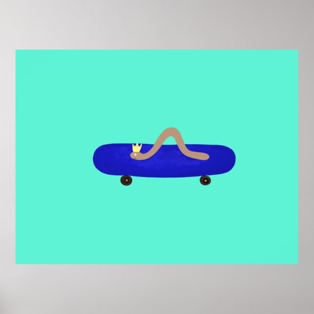Funny worm on a skateboard  poster (Front)