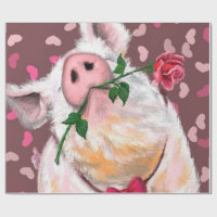 Funny Wrapping Paper Gentleman Pig with Rose