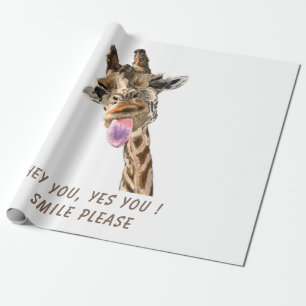 Funny Wrapping Paper with Playful Giraffe - Smile