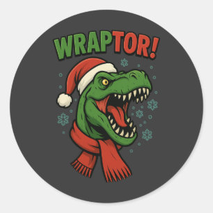 Funny Wraptor T-Rex Dinosaur Christmas Pun Classic Round Sticker