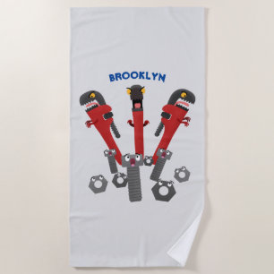 Funny wrench monster tools humour cartoon beach towel
