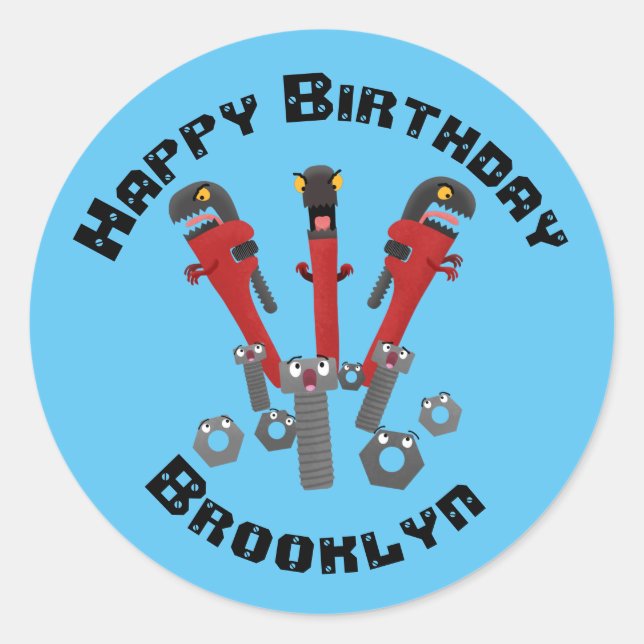 Funny wrench monster tools humour cartoon  classic classic round sticker (Front)