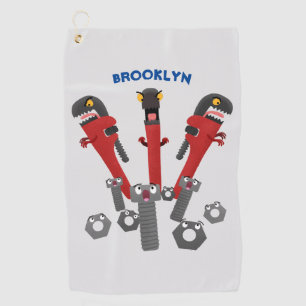 Funny wrench monster tools humour cartoon golf towel