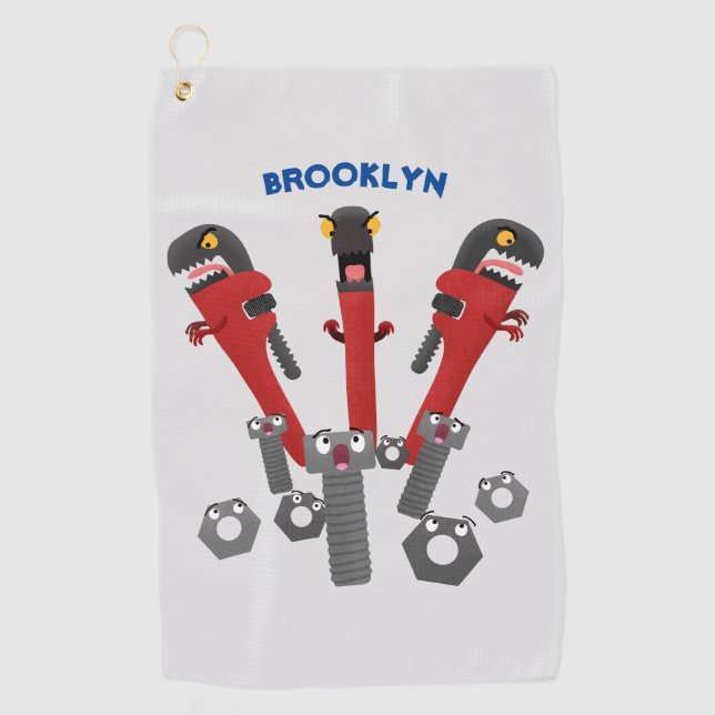 Funny wrench monster tools humour cartoon golf towel (Front)