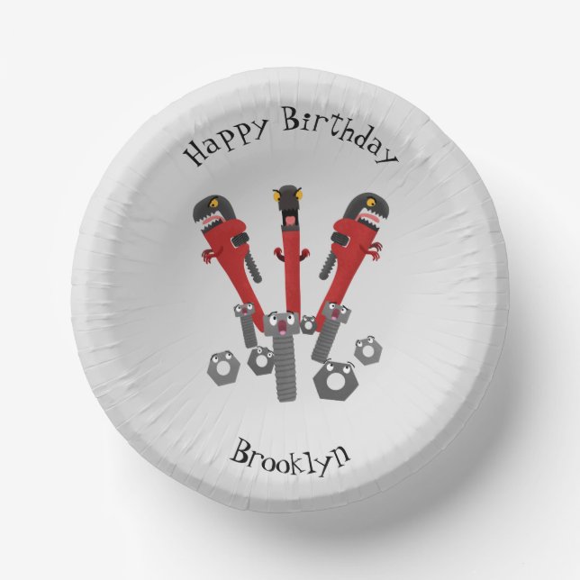 Funny wrench monster tools humour cartoon  paper plate (Front)