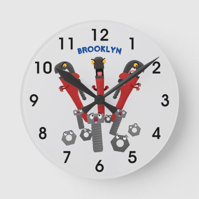 Funny wrench monster tools humour cartoon  round clock (Front)