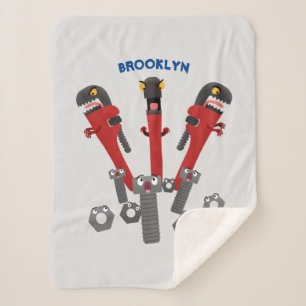 Funny wrench monster tools humour cartoon sherpa blanket