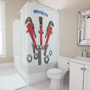 Funny wrench monster tools humour cartoon  shower curtain