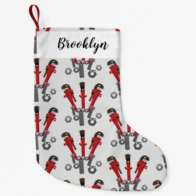 Funny wrench monster tools humour cartoon  small christmas stocking (Front)