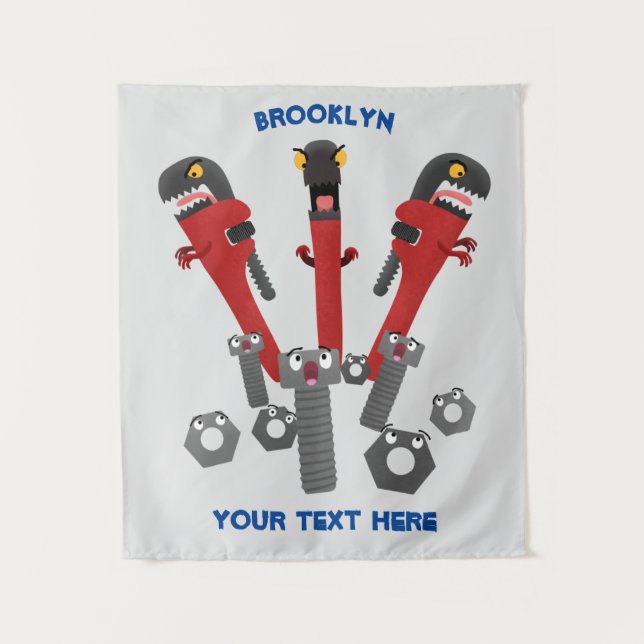 Funny wrench monster tools humour cartoon tapestry (Front)