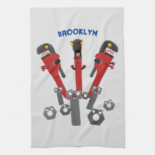 Funny wrench monster tools humour cartoon tea towel