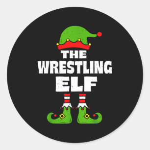 Funny Wrestling Elf Christmas Wrestler Mens Womens Classic Round Sticker
