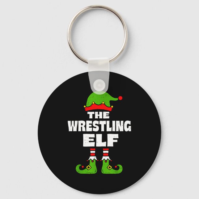 Funny Wrestling Elf Christmas Wrestler Mens Womens Key Ring (Front)