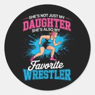 Funny Wrestling Mum Dad Daughter Girl Wrestler Classic Round Sticker