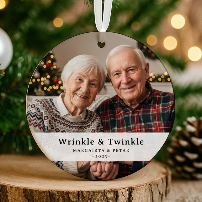 Funny Wrinkle & Twinkle Grandparent Photo Keepsake Ceramic Ornament (Creator Uploaded)