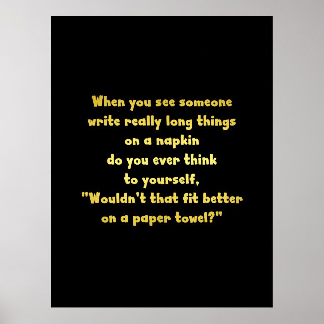 Funny Writing on a Napkin Joke Poster (Front)