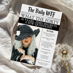 Funny WTF Adult 40th Birthday Newspaper Invitation