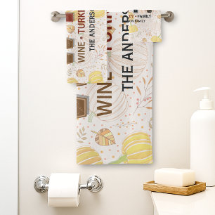 Funny WTF Wine Turkey Family Thanksgiving Bath Towel Set