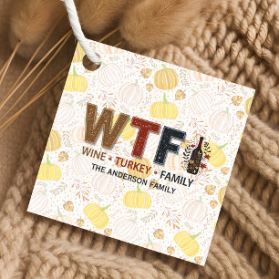 Funny WTF Wine Turkey Family Thanksgiving Favour Tags