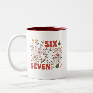 Funny Xmas 67 Skeleton Hand Six Seven Christmas  Two-Tone Coffee Mug